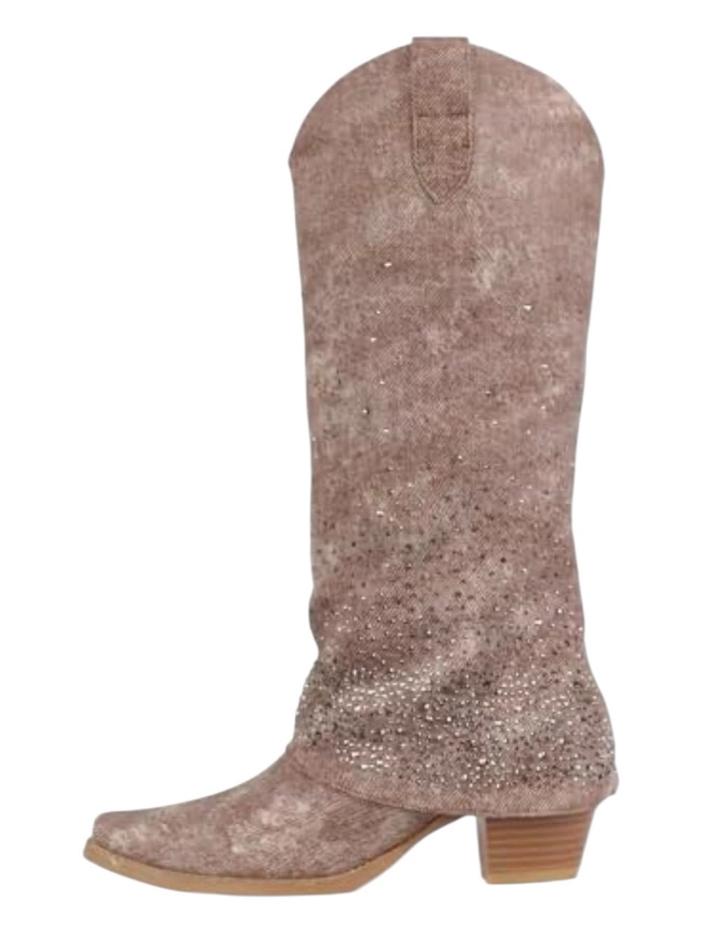 FIFSY Rhinestone Denim Fold-Over Cowgirl Boots Mocha Slouchy Western Bling 9.5 - Picture 9 of 11